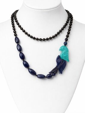 ALEMBIKA TAHITI BIRD BEAD NECKLACE, BLUE NWT